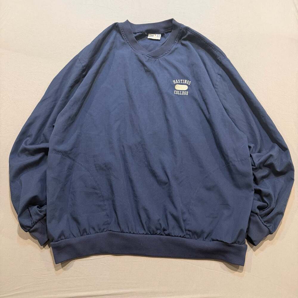 Vintage Tri-Mountain Navy Blue Hastings College Pullover Windbreaker Jacket XL